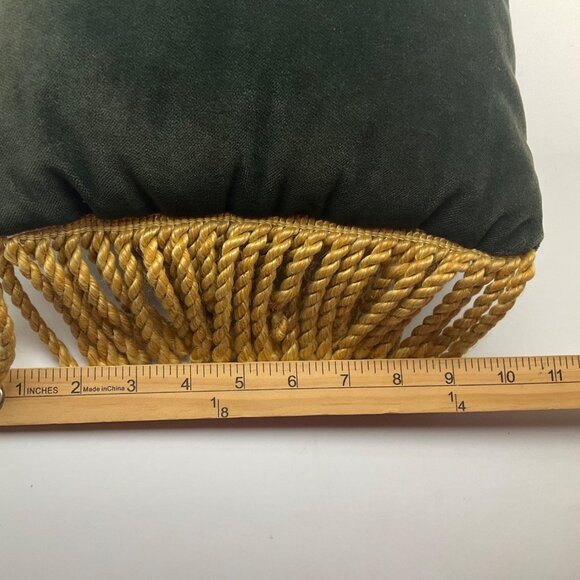 VTG Green Velvet Throw Pillow Rope Fringe 18"x10" Rectangular Old Money MCM - Picture 5 of 6